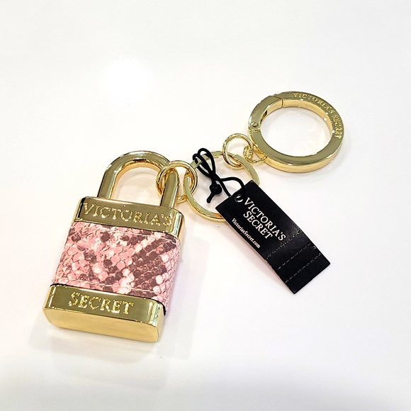 Victoria's Secret Accessories - VICTORIA'S SECRET | Pink Python Print Heavy Lock Design, Gold Hardware Key Chain